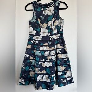 Ann Taylor Navy and Teal Floral Sleeveless Dress (0)